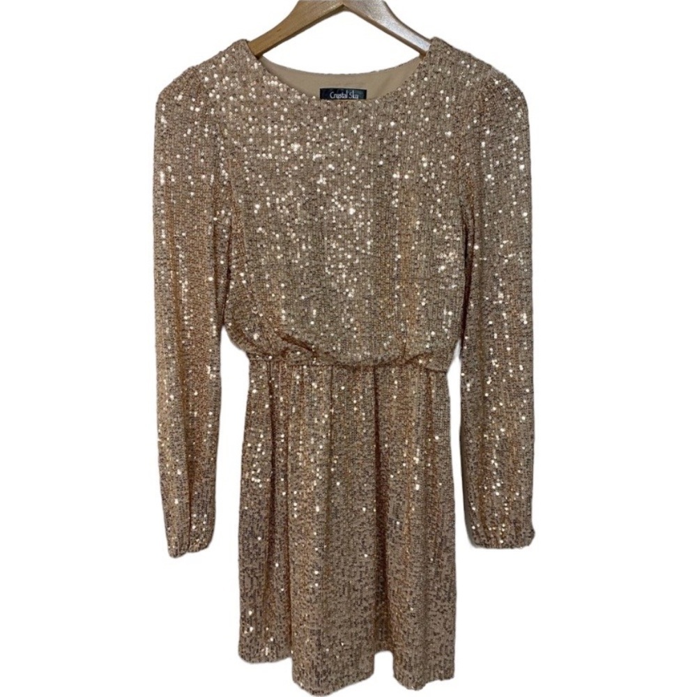 Crystal Sky Women’s Rose Gold sequined long sleeve dress size XS